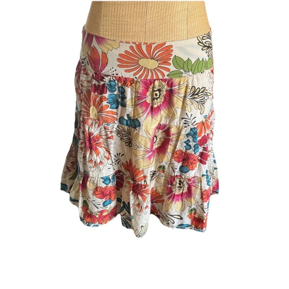 VTG Y2K Mix Nouveau Womens Tropical Floral Tiered Skirt 100% Cotton Beach Sz Med